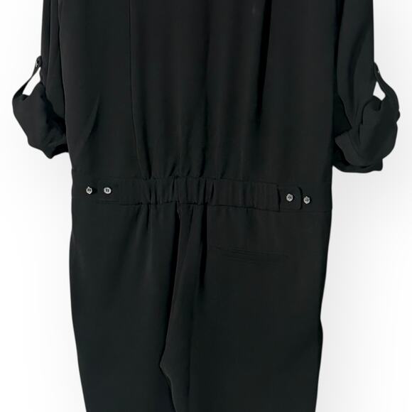 VINCE Button Front Jumpsuit Boilersuit Relaxed Roll Tab Sleeve Chic Trendy Black - Picture 12 of 15